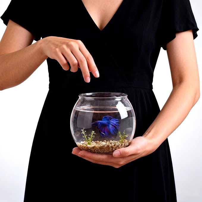 0.5 Gallon Plastic Fish Tank Large Bowl Shatterproof with Crystal Clear Clarity for Terrarium, Flower Vase Centerpiece Gift for Fish Lovers (Round)