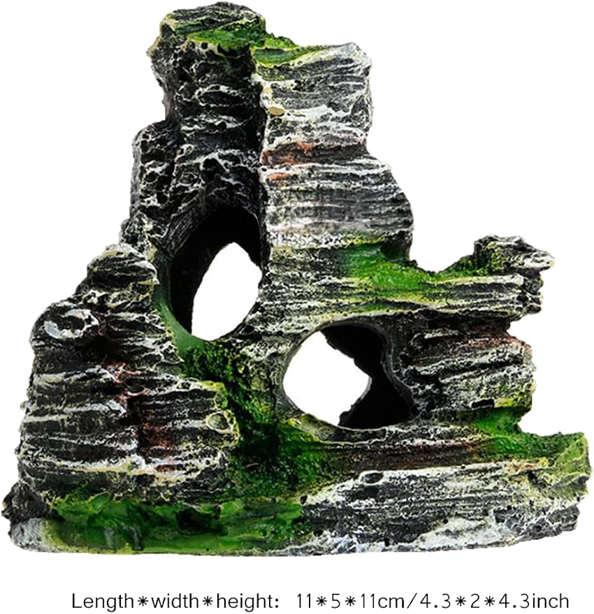 Ulalaza Aquarium Decorations Landscaping Tree Stump Hole Rock Cave Hideouts Stone Fish Tank Resin Driftwood Painted with Realistic Details Over House Supplies Castle Accessories