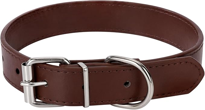 Brown Soft Leather Dog Collar for Small,Medium, Large Dog, Comfortable and Adjustable (Wide: 0.75'' for Dog's Neck: 10''~14'', Brown, M)