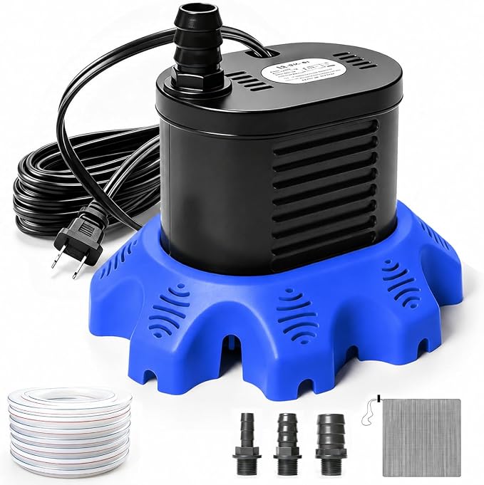 Pool Cover Pump Above Ground, 850 GPH Submersible Sump Pump for Pool Drain | 16FT Drain Hose, 25FT Power Cord, 3 Adapters, Safety and Sturdy, Powerful Water Removal for Pool Cover and Above Ground Pool
