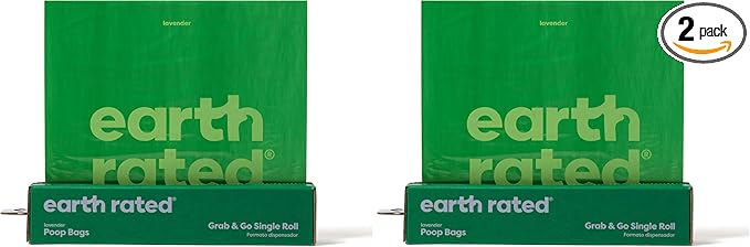 Earth Rated Dog Poop Bags, Thick Grab and Go Single Roll, Ideal for Backyard Pickups, Lavender Scented, 100 Count (Pack of 2)