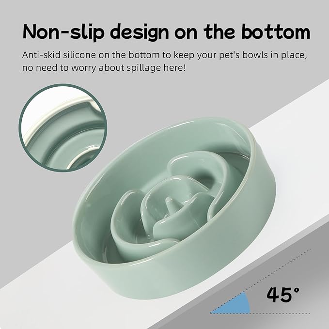 Havniva Ceramic 0.9 Cup Dog Bowl Slow Feeder for Small Dog, 6.1inch Pet Puzzle Slow Feeder, Stop Bloat, Preventing Choking(1 Bowl-Light Green)