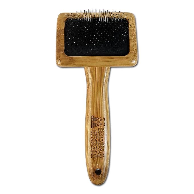 Alcott Bamboo Groom Slicker Brush with Stainless Steel Pins for Pets, Small,Black