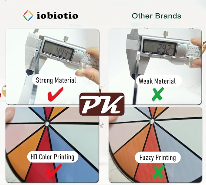 iobiotio Spinning Prize Wheel, Spinning Wheel for Prizes with Stand, 9,10 Slots Color Small Tabletop Roulette Spinner, Easy Assembly and Erasable, Portable, 8 inch, 5mm, Black