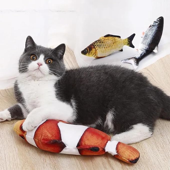 Cat Grass for Indoor Cats – Organic Grass Kit with Interactive Flippy Fish Toy (Wicker Brown)