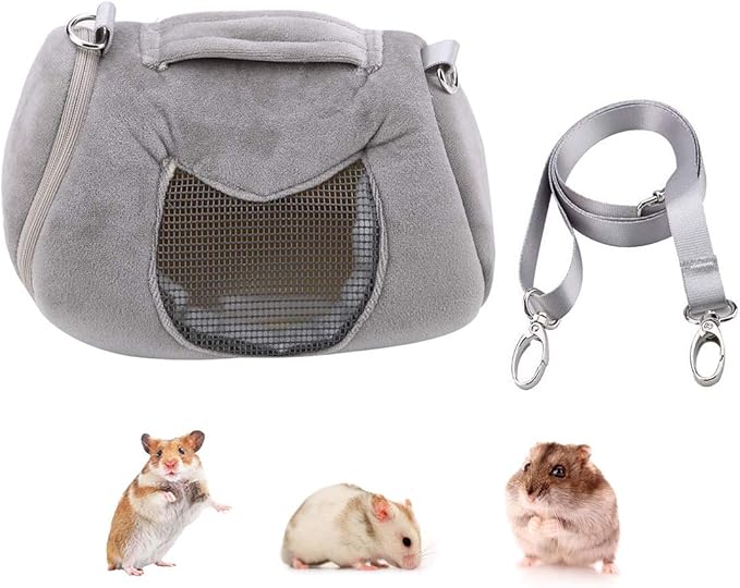 Hamster Carrier Bag Portable Outdoor Travel Handbag with Adjustable Single Shoulder Strap for Hamster Small Pets (Grey)