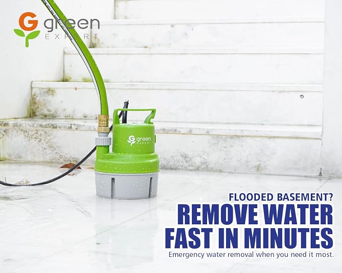 Green Expert Submersible Utility Water Pump 1/6 HP, Electric Water Removal Pump for Flooded Basement, Pool, Hot Tub, Garage, Yard, Window Well Drainage, Portable Emergency Pump