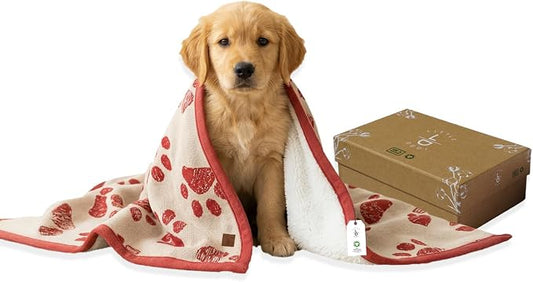 Baby & Pet Blanket 100% Cotton with Sherpa Fleece – Soft Stroller & Cuddle Blanket for Baby, Dog & Cat – Breathable, Hypoallergenic, Washable – 76×96 cm Amber Glow