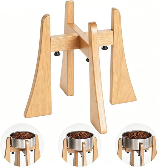Elevated Bowl Stand 12-inch with Heavy Duty Beech Wood Made, Anti-Vomit Design for Medium Breed, Senior Dogs, Ergonomic Neck Protecting, Adjustable Diameter, Easy Clean Non Toxic