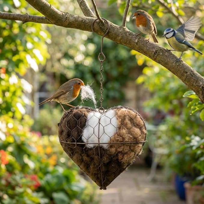 Alpaca Fiber Bird Nesting Heart, Refillable Bird Nesting Material Holder, Hummingbird Houses Nest Boxes for Outdoor Wild Birds Nestings