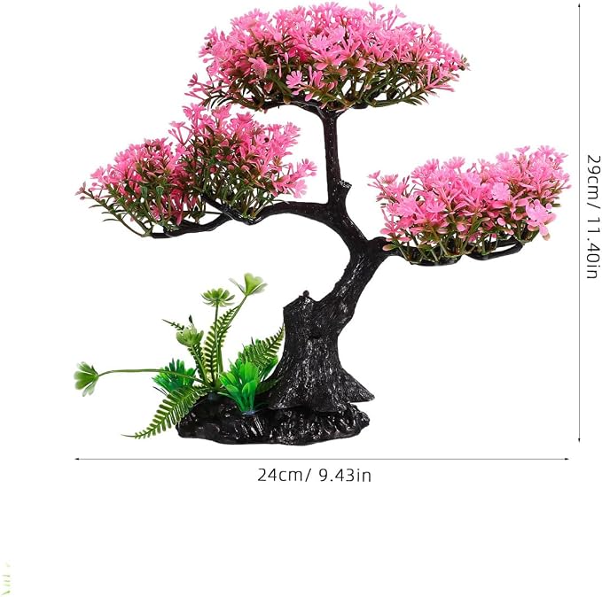 Didiseaon Aquarium Decor Artificial Plants Tree Set 11.4 Inch Pink | Plastic Plants for 10-55 Gallon Fish Tank Decoration Cherry Blossom Tree Fish Tank Decor Betta Fish Bowl Home Office Decor