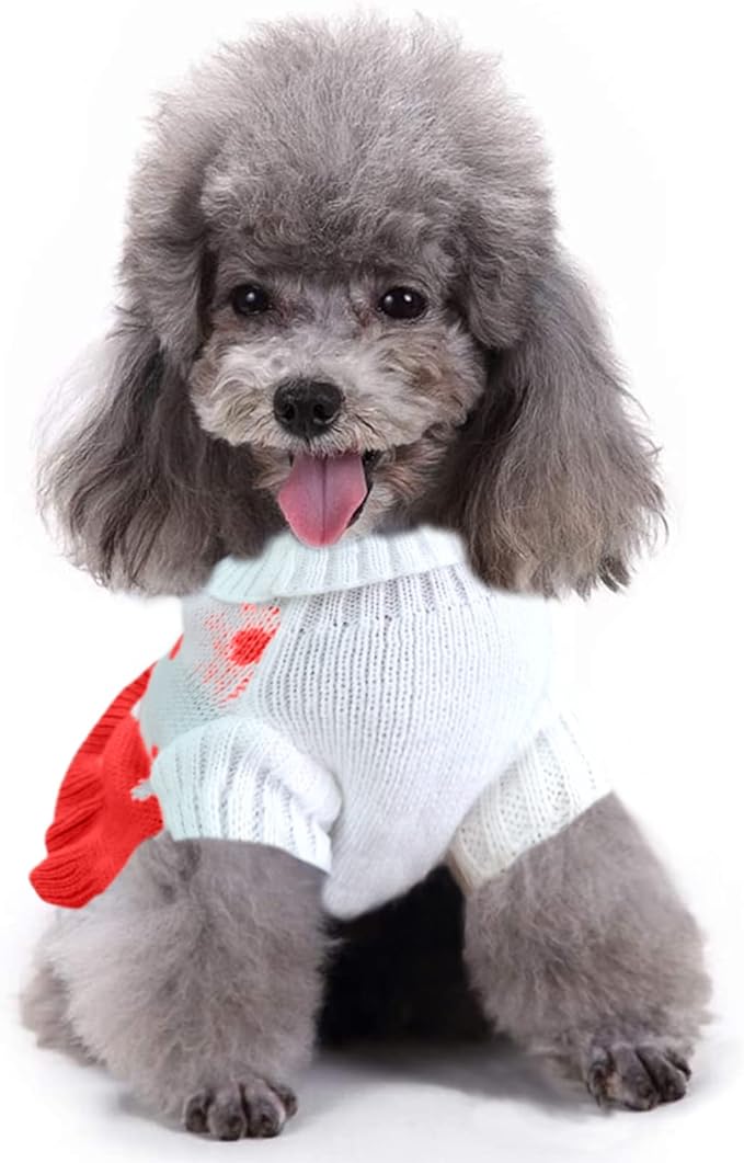 CHBORCHICEN Pet Dog Sweaters Classic Knitwear Turtleneck Winter Warm Puppy Clothing Cute Strawberry and Heart Doggie Sweater (XS, Dress-Red1)