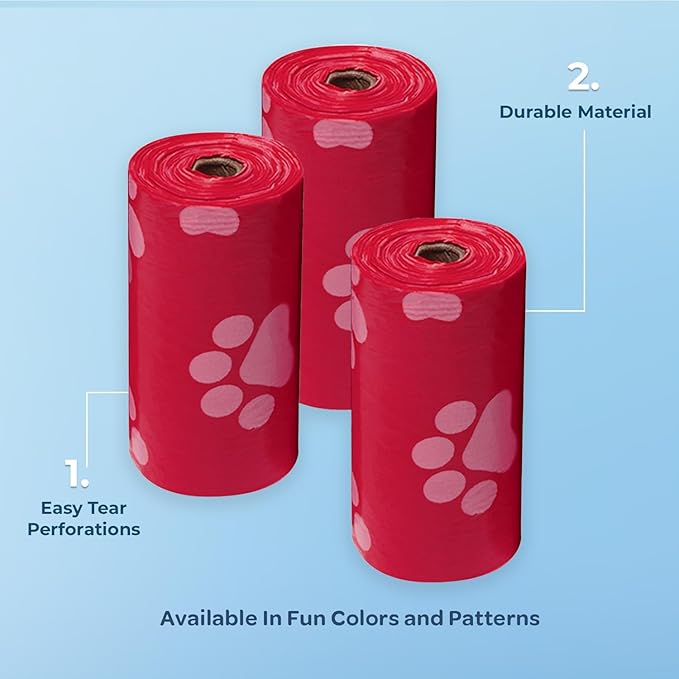 Best Pet Supplies Dog Poop Bags for Waste Refuse Cleanup, Doggy Roll Replacements for Outdoor Puppy Walking and Travel, Leak Proof and Tear Resistant, Thick Plastic - Red, 240 Bags