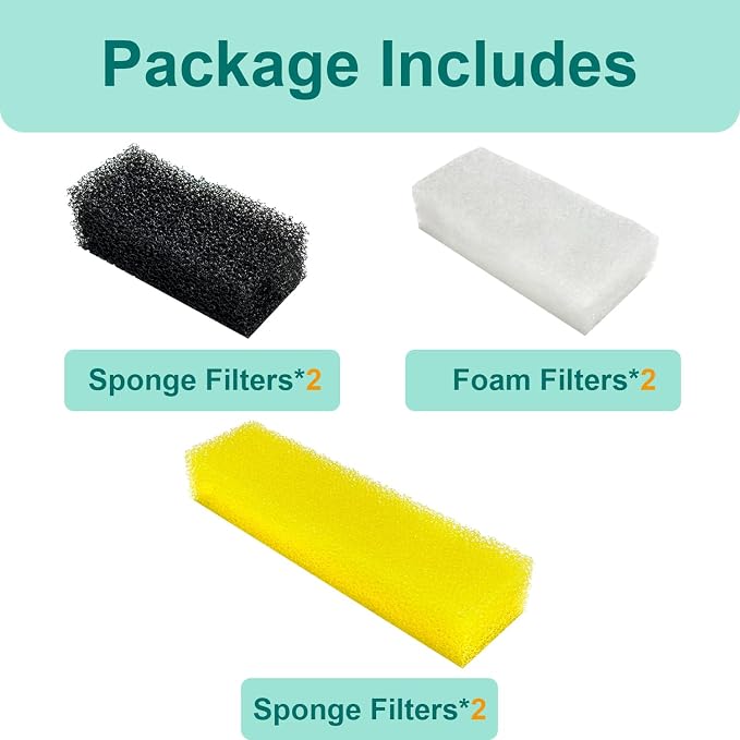 6-Pack Aquarium Filter Media Compatible with AQUANEAT 1.2 Gallon Small Betta Fish Tank Aquarium Starter Kit (Round, Rectangular & Desktop), Includes 4 Bio-Sponge Filters & 2 Foam Filters