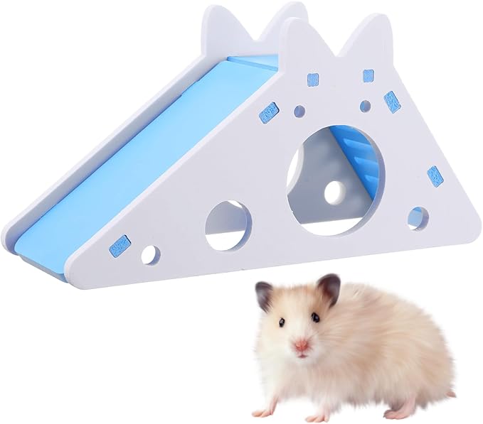 TIESOME Hamster House with Ladder and Slide, Wooden Hamster Play Toys Hideout Hut Gerbil Rat Hideaway Small Animal Activity Toy DIY Hamsters Cage Accessories for Small Pets(Blue)