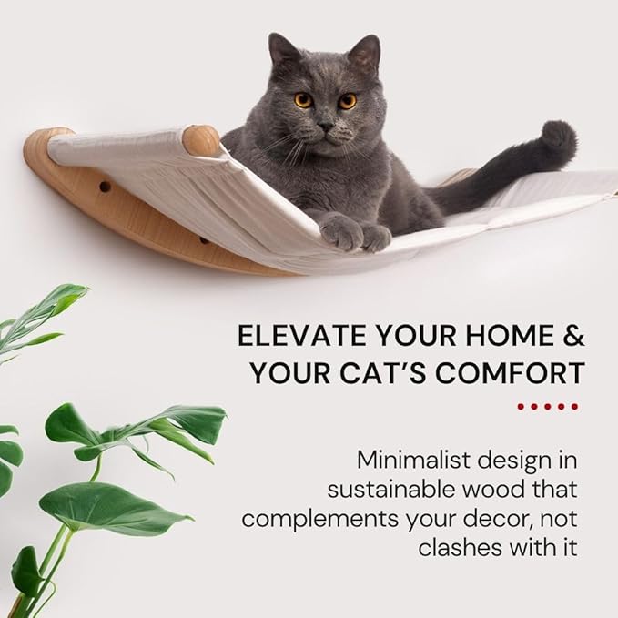 7 Ruby Road Cat Hammock Wall Mounted for Large Cats, Wood Perch Bed for Indoor Cats, Modern Cat Window Furniture & Shelves