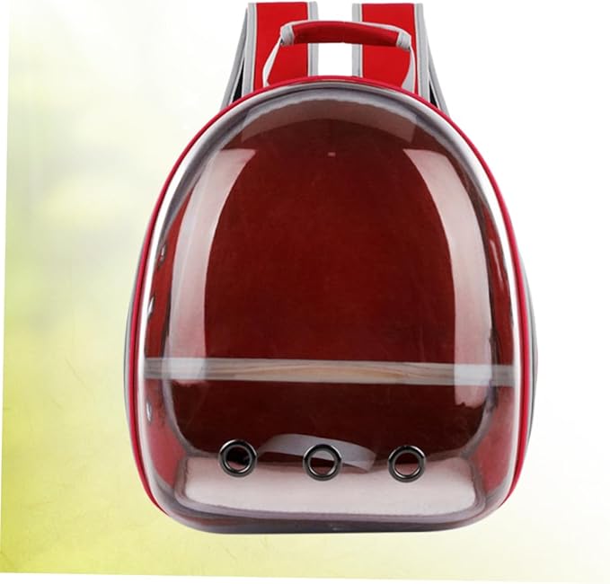 Portable Parrot Backpack Carrier Breathable Space for Outdoor Use Includes Wooden Bar for Birds Red