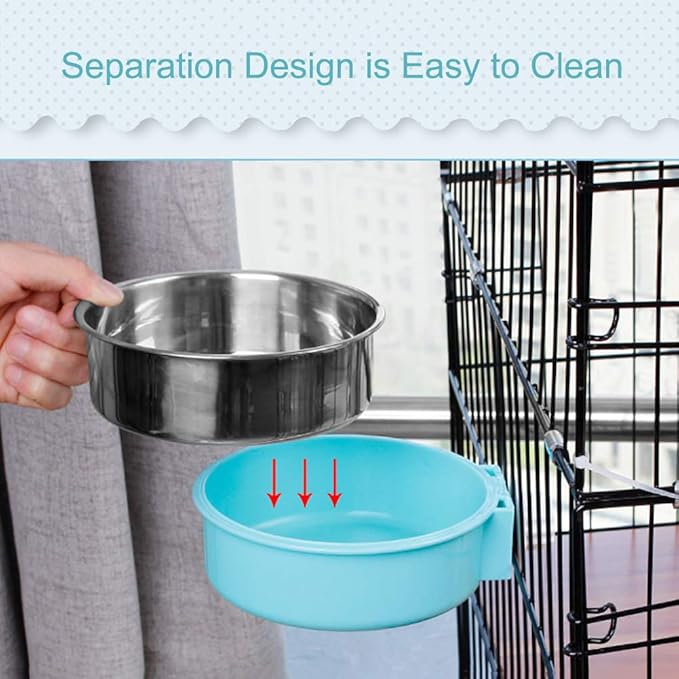 Crate Dog Bowl,Removable Stainless Steel Water Food Feeder Bowls Crate Coop Cup,Pet Cage Bowls with Bolt Holder for Cat, Puppy, Birds, Rats, Rabbits Small Animals ((Blue+Green) Round, Large)