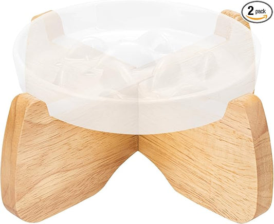 Elevated Cat Bowl Stand 6.1" Diameter 3.5" High with Non-Slip Pads | Natural Rubberwood, Universal Fit, Detachable, Raised, Anti Vomiting, Ergonomic, Wooden Pet Feeder Holder, Home Decor