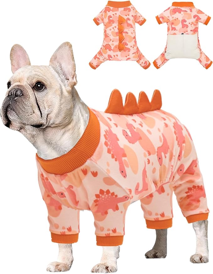 CuteBone Dinosaur Costume Dog Pajamas, Stretchy Spandex Crystal Velvet Sleepwear Coat for Small Dogs, Soft & Warm Pet Outfit Clothes for Cold Weather, Cozy Pullover Design COSP18XS