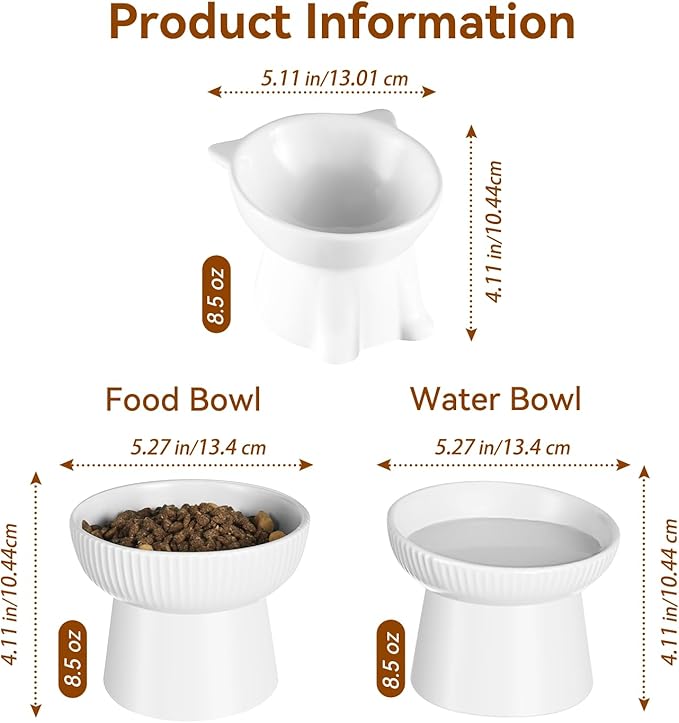 Ceramic Elevated Cat Bowls-Water Bowl, 15° Tilted Design, Anti-Vomiting & Spine Protection, Prevent Whisker Fatigue for Kittens to Adult Cats and Small Dogs (Purple-15° Cat Bowls-2)