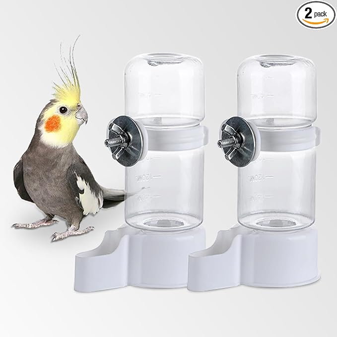 2 Pcs Automatic Pet Bird Water Feeder, Water Dispenser for Cage, Bird Cage Suspended Automatic Water Dispenser, Parrot Feeders for Parakeet Budgie Cockatiel Lovebirds Canary Finch