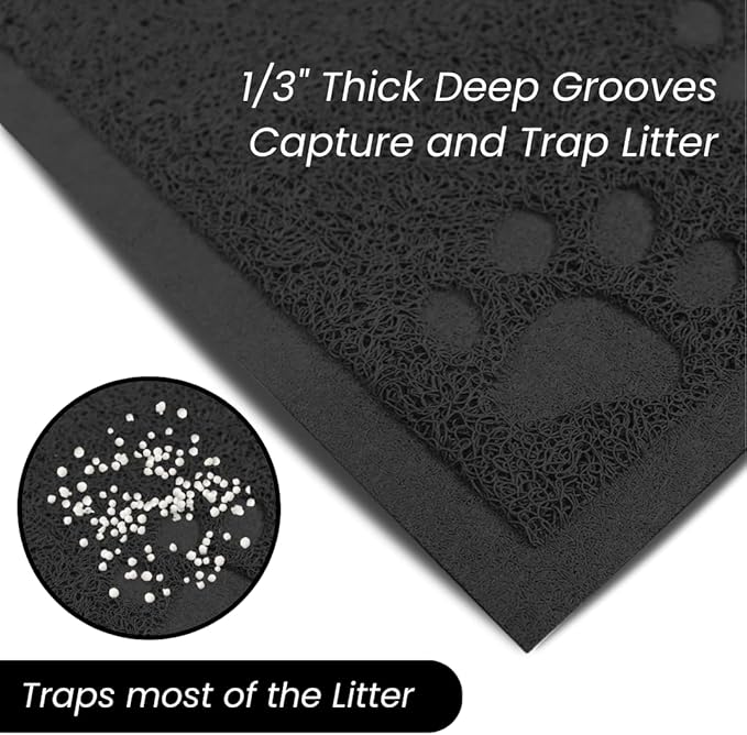 Andalus Small Cat Litter Mat, Pack of 2 - Waterproof, Non-Slip & Easy to Clean Cat Litter Box Mat for Extra Efficient Pet Litter-Trapping, Black (15.75” X 11.75”)