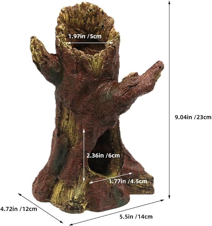 DECHOUS Aquarium Decor Resin Hollow Tree Trunk, Fish Tank Hideout Cave Simulation Driftwood Root Terrarium Accessories for Betta Fish, Shrimps, Reptiles Amphibians
