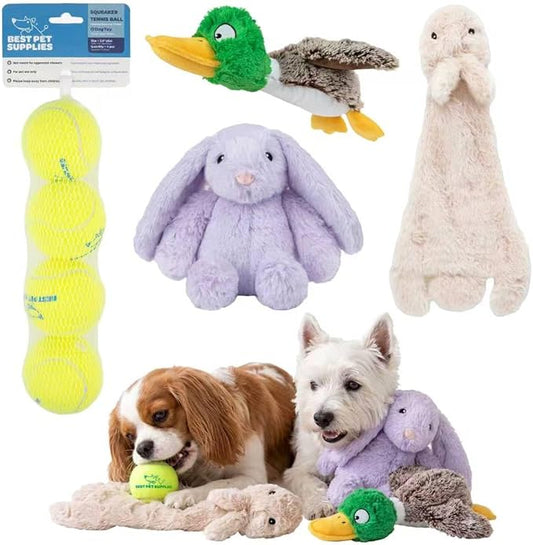 Best Pet Supplies Squeaky Dog Toys with Soft Durable Fabric for Small, Medium and Large Pets Interactive Toy for Indoor Play, Supports Active Biting and Play - Bunny Bunny Duck Small