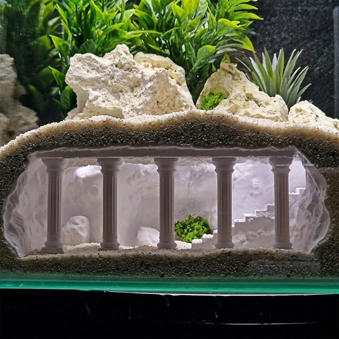 Ancient Aquatics Roman Column Ruins Castle Aquarium Decor, Fish Tank Cave Hideout Decoration, 3D Print Greece Castle Ornament, Safe for Freshwater & Saltwater Tanks (Khaki, L-9.5")