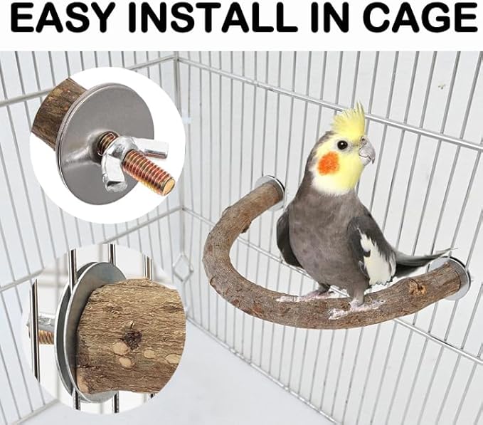 2Pcs 7inch Parrot Natural Wood Stand Perch Swing U Shape Stick Bird Perches Bird Cage Toy for Regular to Large Bird Amazon, Grey Parrots, Parakeets,Macaw