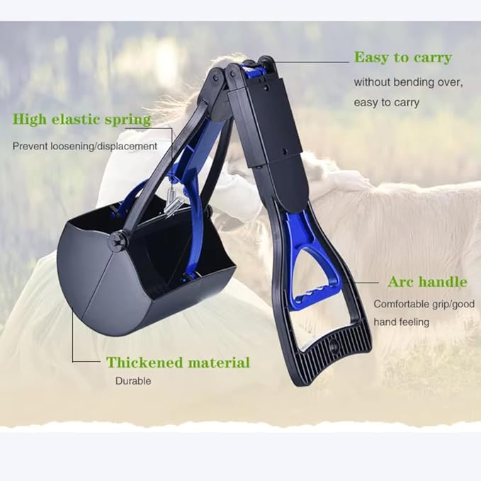 28" Pooper Scooper Foldable Blue Dog Pooper Scooper Poop Scooper with Unbreakable Material and Durable Spring Easy to Use for Grass, Dirt, Gravel