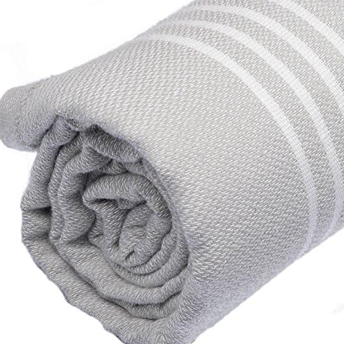 Bersuse Towels Anatolia XL Beach Blanket Throw Blanket Turkish Towel 100% Cotton Extra-Large Quick-Dry Lightweight Premium Peshtemal Towel - 61x82 Inches, Silver Grey