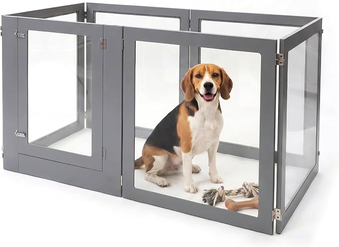 Heavy Duty Clear Acrylic Dog Playpen for Small/Medium Pets – 32" High Clear Pet Pen with Sturdy Metal Frame, Walk-in Kennel, Expandable Indoor & Outdoor Pet Play Yard
