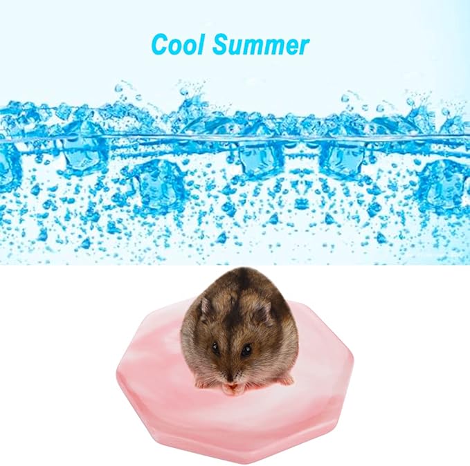DQITJ Hamster Ceramic Summer Cool Plate Pet Heat Dissipation Plate Octagon Shape Cooling Mat for Hamster and Small Pets (Pink, Diameter 3.6")