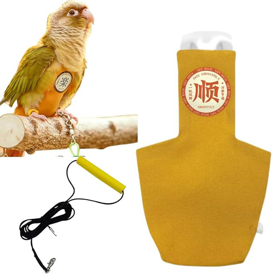 MANON ROSA Bird Diapers Leash Set Washable Reusable Handmade Flight Suit Waterproof Inner Layer - Protective Parrot Nappy Clothes Parakeets Macaws Budgies Canaries (Yellow1,Green-cheeked Conures)
