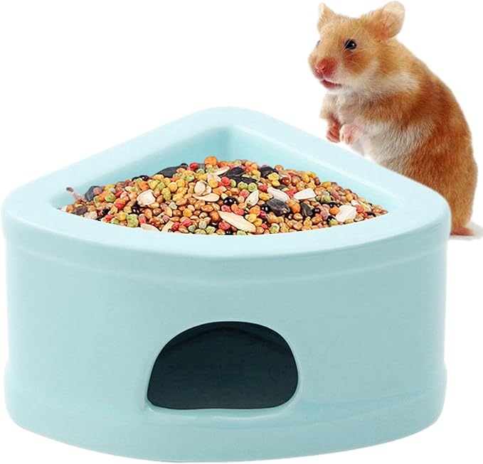 Ceramic Hamster Hideout House - Multifunctional Small Pet Cave with Feeding Bowl, Durable Habitat for Hamsters, Gerbils, Mice, Lemmings, All-Season Pet Bed & Hideaway (C)