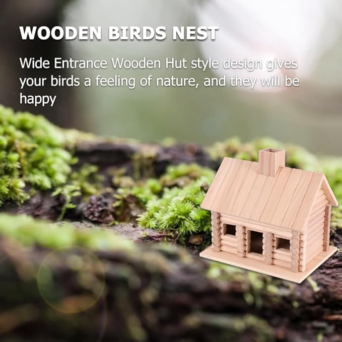 EXCEART Wooden Birdhouse 7.87X7.87X5.90 Inch Log Cabin Style Bird Nest for Small Birds Outdoor Garden Decoration Backyard Nesting Box