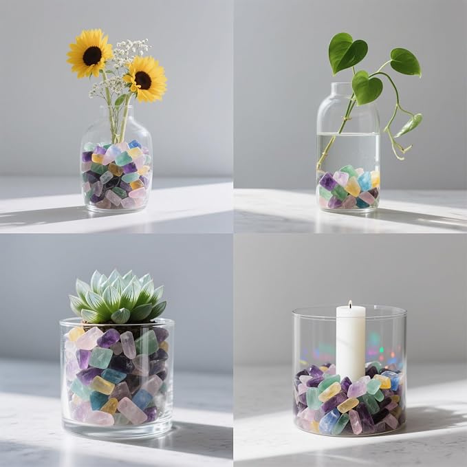 0.96LB Aquarium Gravel Fluorite Natural Quartz Crushed Crystal Vase Filler Fish Tank Decorative Stones Succulent Rocks Bulk Polished Irregular Shaped