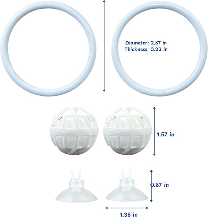 Betta Fish Exercise Ring and Filter Balls Set, Betta Ring Training Loop with Suction Cup and Nitrifying Ball, Betta Enrichment Toys, Aquarium Toys for Fish Turtle Tank Small Fish Tank (White, M-73mm)