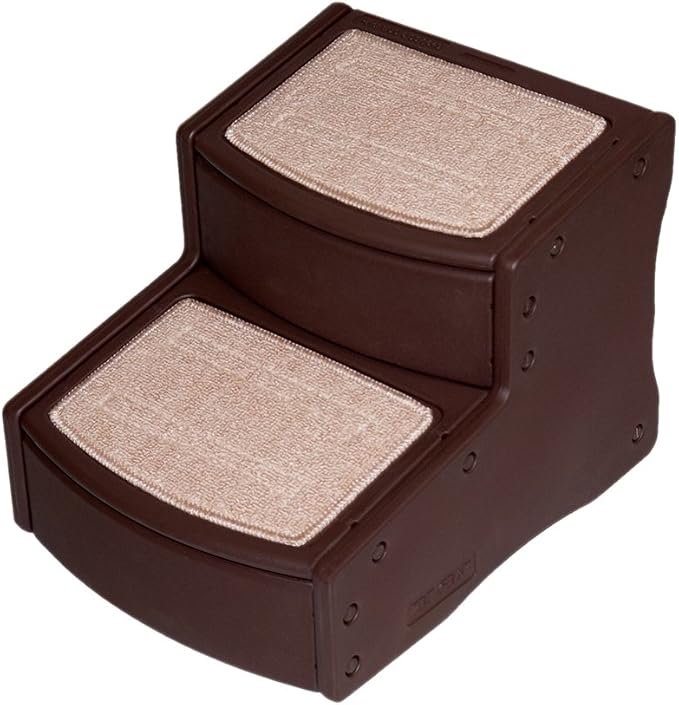 Pet Gear Easy Step II Pet Stairs, Chocolate, 2 Step | For Cats/Dogs up to 75 Pounds, Portable, Removable Washable Carpet Tread, No Tools Required