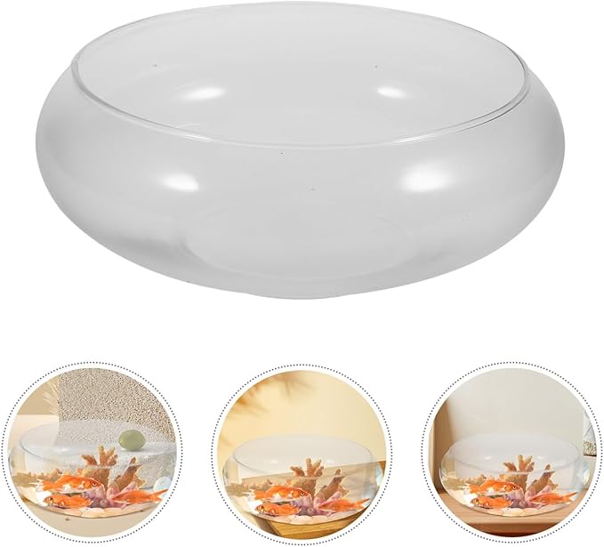 UPKOCH Large Clear Glass Fish Bowl Wide Mouth Round Planter Shallow Terrarium Vase for Centerpieces Aquatic Plant Goldfish Desktop Aquarium