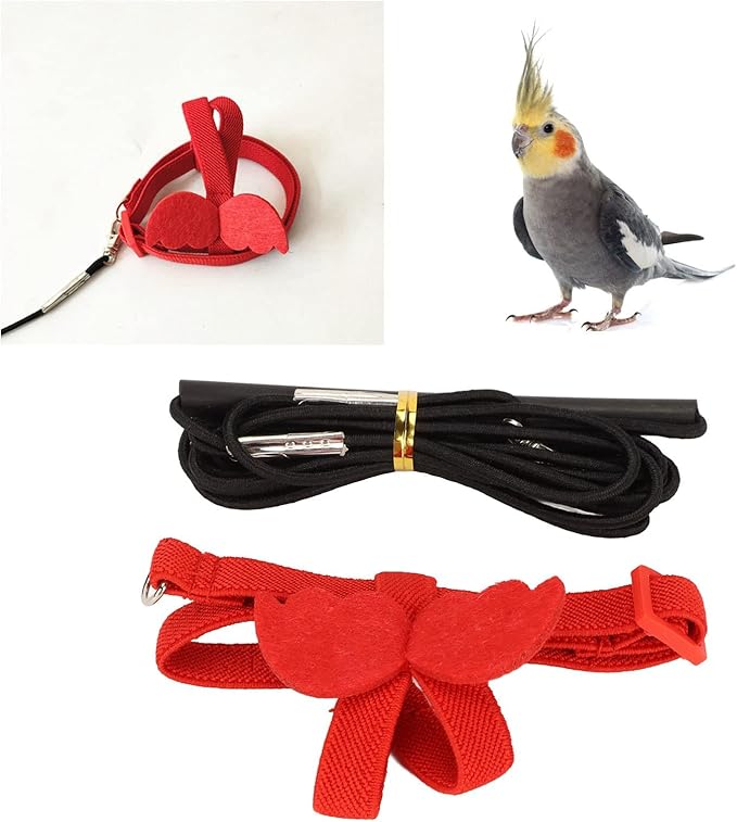 Pet Bird Harness Leash, Lightweight Bird Flying Harness Anti Bite Bird Harness Leash for Parrots Pigeons Lovebird Red