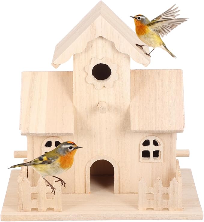 balacoo Wooden Bird Nest Hanging House Unpainted Solid Wood Birdhouse for Garden Patio Indoor Outdoor Decor Suitable for Small Birds and Pets