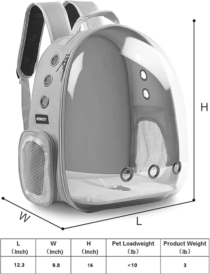 Cat Backpack Carriers, Dog Backpack, Pet Backpack for Small Cats Puppies Dogs Bunny, Airline-Approved Ventilate Transparent Bubble Backpack for Travel and Outdoor(Grey)