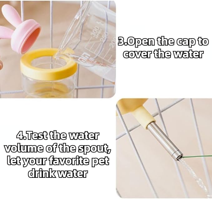 No-Drip Small Animal Water Bottle for Cage Guinea Pigs, Hamsters, Bunnies, Ferrets, Squirrels, Hedgehogs, Chinchillas, Rabbits, Kitten, Kitty, Dogs, Cats (Yellow,L)