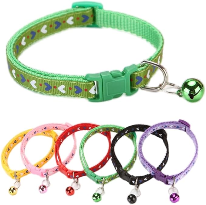 Dog Bell Collar,Soft Nylon Identification Green Cat Collar Girl Puppy Collar with Bells Adjustable Buckle for XXS Xs Tiny Little Pet Female Boy Dogs,Neck 7.5-12.5 Inch