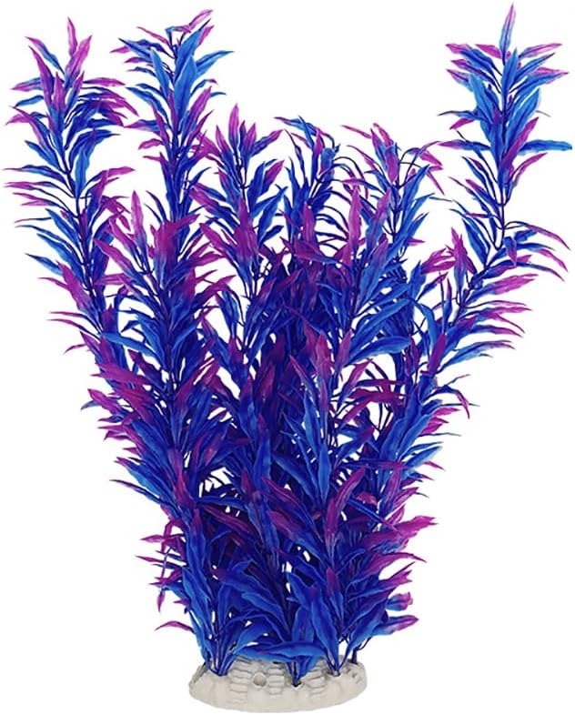 2 pcs Aquarium Decor Plastic Plants Extra Large 21 Inches Artificial Fish Tank Plants Tall Fish Tank Decorations Artificial Green Water Plants (Purple)