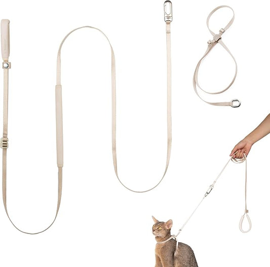 Cat Harness and Leash Set, Escape Proof Cat Harness Lightweight Leash with Padded Handle, Adjustable Leash Harness for Kitten>4lbs Small Large Cats Walking Training (Linen, S)