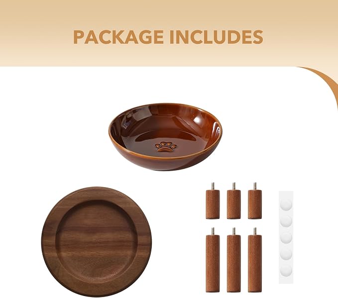 Havniva Elevated Cat Bowls Raised Ceramic Cat Bowl, 5.7” Wide Opening Cat Food Bowl Whisker Friendly Cat Dish Anti-Slip with Wood Stand, Shallow Pet Food & Water Bowl for Indoor Cats